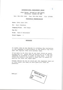 Fax from Mark H. McCormack to Haji Fukuhara