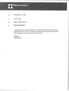 Memorandum from Mark H. McCormack to Barry Frank