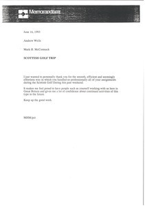 Memorandum from Mark H. McCormack to Andrew Wells