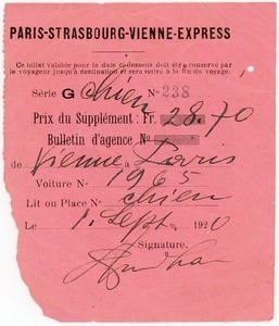 Train ticket for Paris-to-Vienna railway