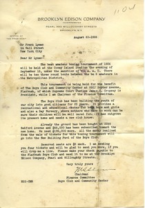 Letter from Boys Club and Community Center (N.Y.) to Frank Lyman