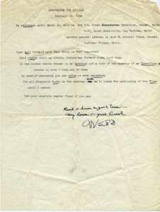 Memorandum from W. E. B. Du Bois to Lillian Hyman