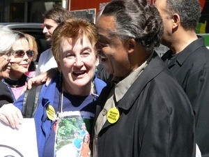 Al Sharpton mingling with fellow protesters (wearing a Granny Peace Brigade button), opposing the War in Iraq