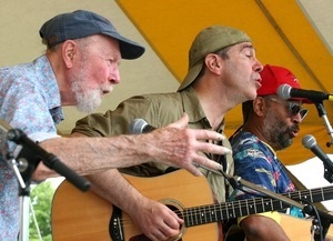 Pete Seeger performing with John Hall and Vance Gilbert at the Clearwater Festival