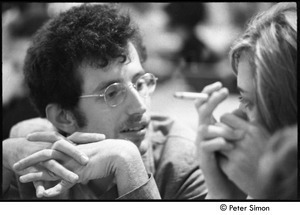 United States Student Press Association Congress: Marshall Bloom talking to an unidentified woman