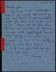 Letter from Maida Riggs to Riggs family