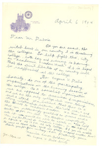 Letter from New York City College Eugene V. Debs Society to W. E. B. Du Bois