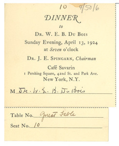 Dinner to W. E. B. Du Bois