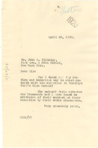 Letter from W.E.B. Du Bois to John L. Tildsley