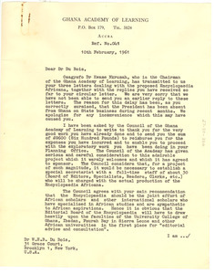 Letter from Ghana Academy of Learning to W. E. B. Du Bois