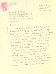 Letter from William Robinson to W. E. B. Du Bois