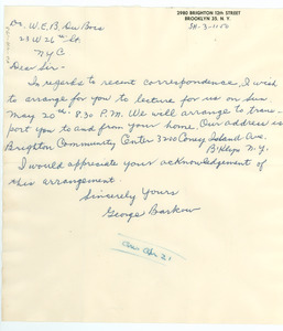 Letter from Brighton Community Center to W. E. B. Du Bois