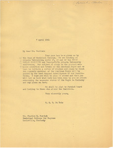 Letter from W. E. B. Du Bois to Charles H. Parrish