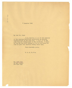 Letter from W. E. B. Du Bois to Dean Sage
