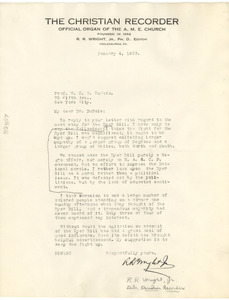 Letter from R. R. Wright, Jr. to W. E. B. Du Bois