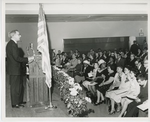 Unidentified speaker and audience at Institute Day