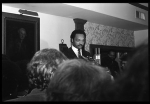 Jesse Jackson at the podium, addressing supporters