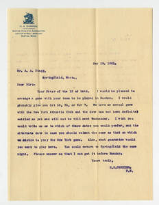 Letter to Amos Alonzo Stagg from the Boston Athletic Association, September 18, 1891