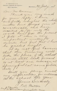 Letter from Thomas D. Patton to Jacob T. Bowne (July 20, 1888)
