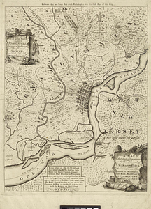 A map of that part of Pensylvania now the principle seat of war in America wherein may be seen the situation of Philadelphia, Red Bank, Mud Island, & Germantown on a scale of an inch to a mile