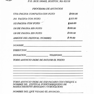 Form to advertise in the Festival Puertorriqueño program