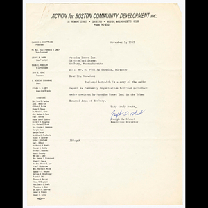 Letter from Joseph Slavet to Otto Snowden about financial audit of Freedom House, Inc. services for Action for Boston Community Development (ABCD)