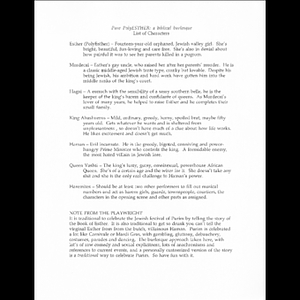 Pure PolyESTHER: a biblical burlesque list of characters