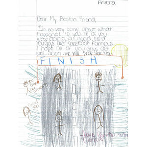 Letter of sympathy and finish line drawing from a student at Rancho Gabriela Elementary School (Surprise, Arizona)