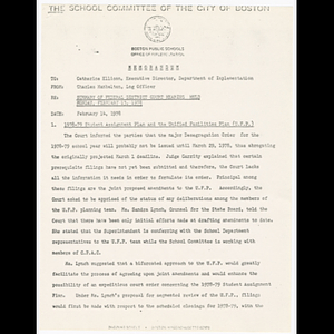 Memorandum from Charles Hambelton to Catherine Ellison about federal district court hearing held February 13, 1978