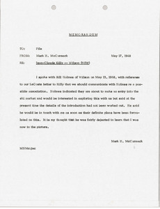 Memorandum concerning the Jean Claude Killy - Wilson file