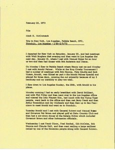 Memorandum from Mark H. McCormack to travel file