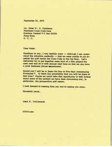 Letter from Mark H. McCormack to Peter W. D. Fairbarns