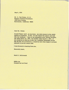 Letter from Mark H. McCormack to A. Ray Green