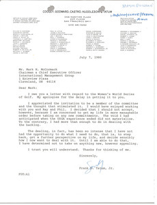 Letter from Frank D. Tatum to Mark H. McCormack