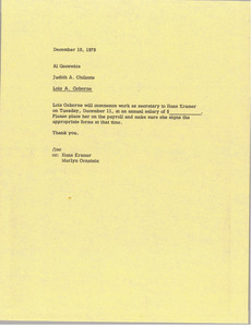 Memorandum from Judith A. Chilcote to Al Gecewicz