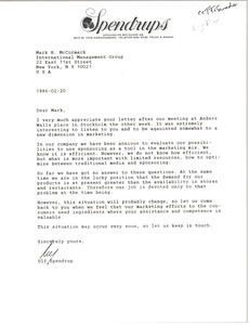 Letter from Ulf Spendrup to Mark H. McCormack