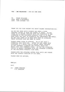 Fax from Mark H. McCormack to Frank Williams