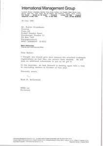 Letter from Mark H. McCormack to Rainer Grundmann