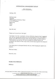 Letter from Mark H. McCormack to Kenji Aoki