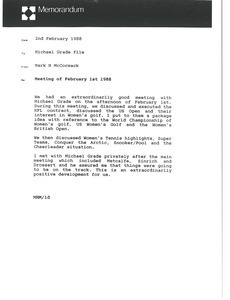 Memorandum from Mark H. McCormack to Michael Grade file