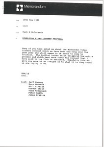 Memorandum from Mark H. McCormack concerning the Wimbledon Video Library proposal