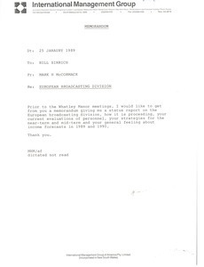 Memorandum from Mark H. McCormack to Bill Sinrich