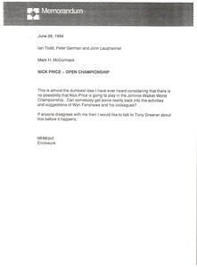 Memorandum from Mark H. McCormack to Ian Todd, Peter German and John Laupheimer