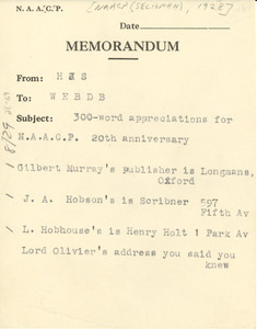 Memorandum from Herbert J. Seligmann to W. E. B. Du Bois