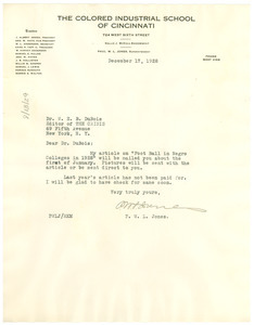Letter from P. W. L. Jones to W. E. B. Du Bois