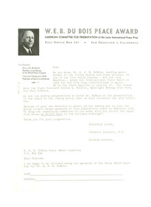Circular letter from W. E. B. Du Bois Peace Award Committee to unidentified correspondent