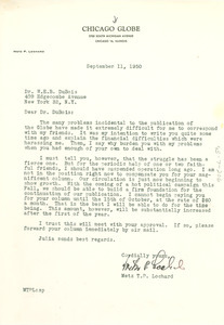 Letter from Chicago Globe to W. E. B. Du Bois