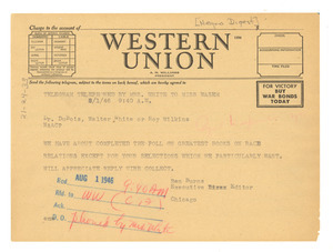 Telegram from Negro Digest to W. E. B. Du Bois