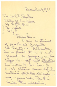 Letter from Marion L. Brady to W. E. B. Du Bois