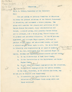 Letter from W. E. B. Du Bois and Florence Kelley to The Secretary of the U.S. Department of the Interior